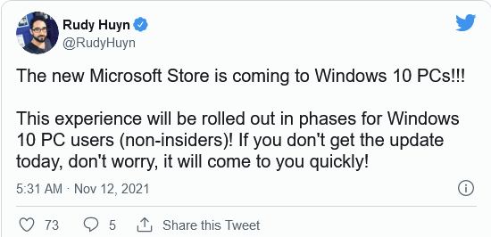 官宣：Win11微软商店正式向Windows 10用户推出 用户可以检查并更新