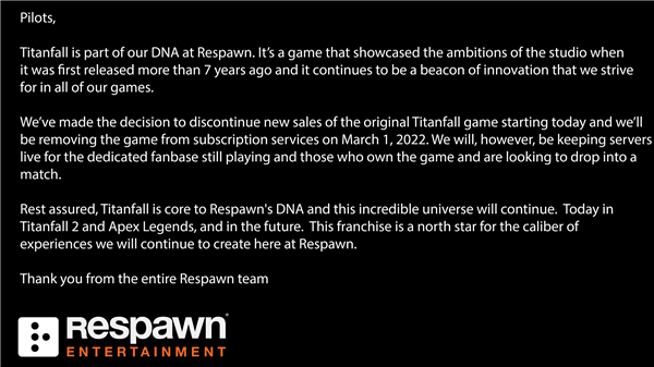 永久停售！EA正式下架《泰坦陨落1》 将在明年从EA Play订阅服务中移除